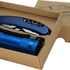 Zestaw latarka i scyzoryk DOVER - z logo z własnym nadrukiem, kolor niebieski