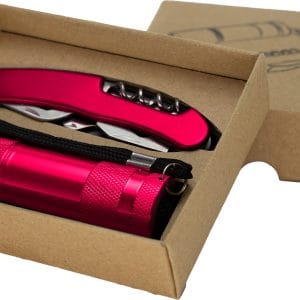 Zestaw latarka i scyzoryk DOVER - z logo z własnym nadrukiem, kolor czerwony