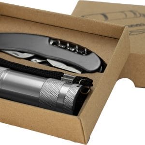 Zestaw latarka i scyzoryk DOVER - z logo z własnym nadrukiem, kolor szary