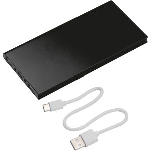 Power bank 8000 mAh WOLFSBERG - z logo z własnym nadrukiem, kolor czarny