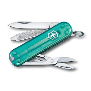 Scyzoryk Classic SD transparentny Victorinox - z logo z własnym nadrukiem, kolor niebieski