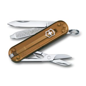 Scyzoryk Classic SD transparentny Victorinox - z logo z własnym nadrukiem, kolor brązowy