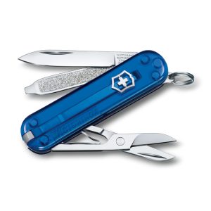 Scyzoryk Classic SD transparentny Victorinox - z logo z własnym nadrukiem, kolor niebieski