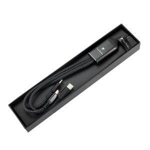 Kabel do ładowania 3w1 z podświetlanym logo Pierre Cardin - z logo z własnym nadrukiem, kolor czarny