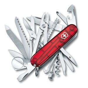 Scyzoryk SwissChamp transparentny Victorinox - z logo z własnym nadrukiem, kolor czerwony