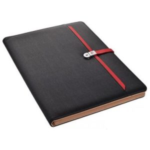 Folder z notatnikiem w linie i pamięcią USB 8GB 2.0 DIMITRI Pierre Cardin - z logo z własnym nadrukiem, kolor czarny
