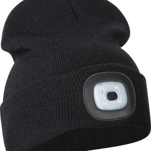 Czapka zimowa z LED rPET MAITLAND - z logo z własnym nadrukiem, kolor czarny