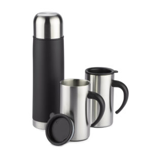 Zestaw upominkowy ACON (Termos 500 ml, 2 kubki 260 ml) z własnym nadrukiem, kolor srebrny