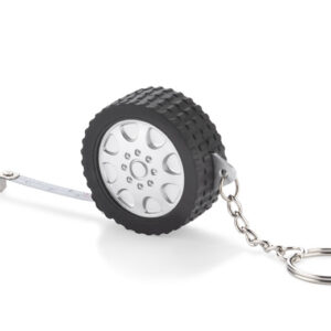 Brelok miara TIRE 1 m z własnym nadrukiem, kolor srebrny