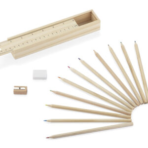 Piórnik z kredkami 12 szt. KRASI z własnym nadrukiem, kolor naturalny