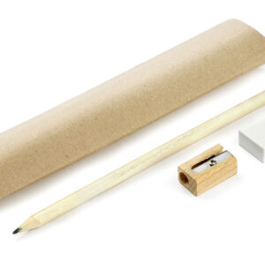 Komplet EKO (ołówek, gumka, temperówka) z własnym nadrukiem, kolor naturalny