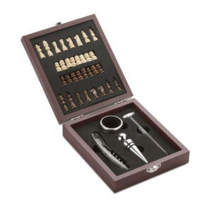 Zestaw do wina z szachami TREBB z własnym nadrukiem, kolor brązowy