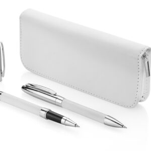 Zestaw piśmienniczy ELEGANCE z własnym nadrukiem, kolor biały