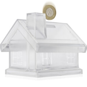 Skarbonka DOM z własnym nadrukiem, kolor przezroczysty