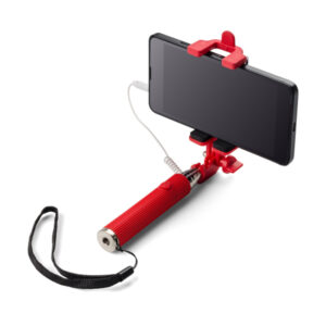 Uchwyt teleskopowy SELFIE MINI z własnym nadrukiem, kolor czerwony