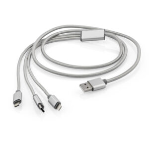 Kabel USB 3 w 1 TALA z własnym nadrukiem, kolor srebrny