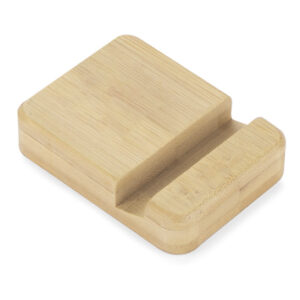 Bambusowy stojak na telefon TILE z własnym nadrukiem, kolor naturalny