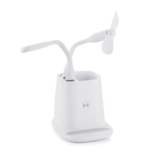 Przybornik z ładowarką indukcyjną BERGO z własnym nadrukiem, kolor biały