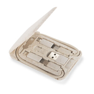 Stojak do telefonu z kablami do ładowania OLIN z własnym nadrukiem, kolor naturalny