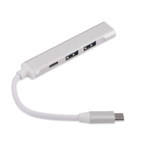 Rozdzielacz HUB USB z kablem typ C - ROSKO z własnym nadrukiem, kolor srebrny
