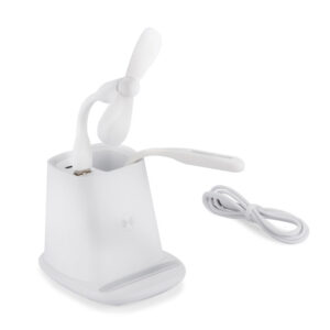 Przybornik z ładowarką indukcyjną (5W) BERGO II z własnym nadrukiem, kolor biały