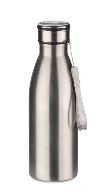Butelka stalowa KONRA 600 ml z własnym nadrukiem, kolor srebrny