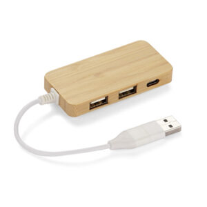 Rozdzielacz bambusowy HUB USB z wymienną wtyczką - RIVO z własnym nadrukiem, kolor naturalny