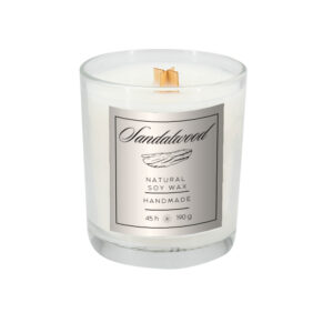 Świeca sojowa 190g Sandalwood - z logo z własnym nadrukiem, kolor przeźroczysty