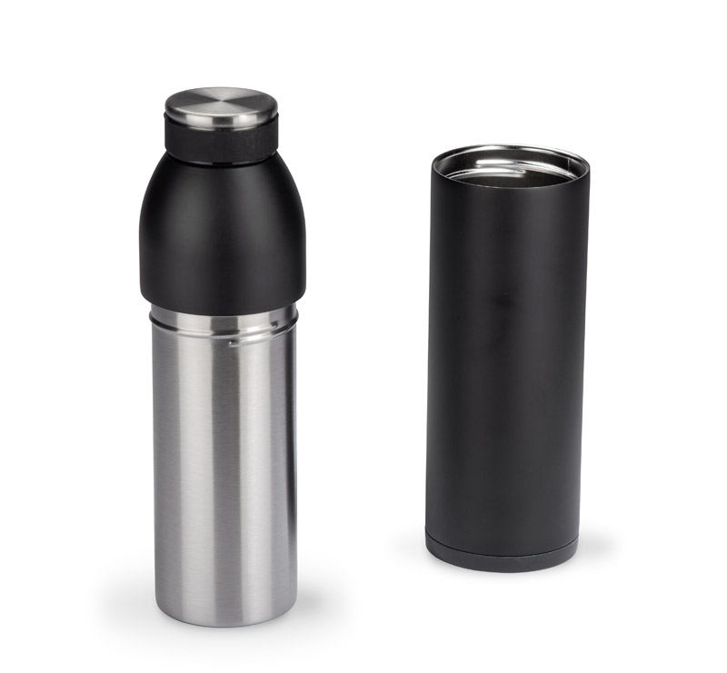 Butelka termiczna DUAL 600 ml z własnym nadrukiem, kolor czarny