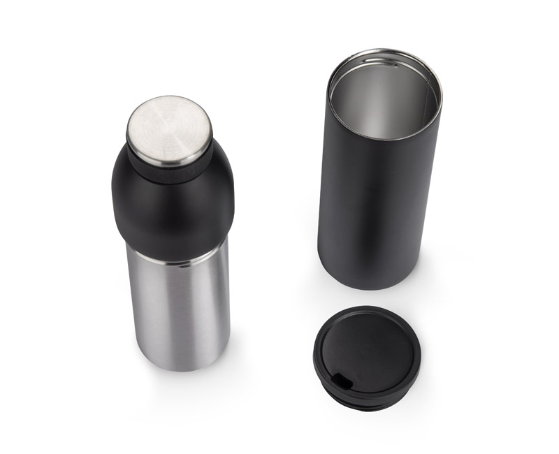 Butelka termiczna DUAL 600 ml z własnym nadrukiem, kolor czarny