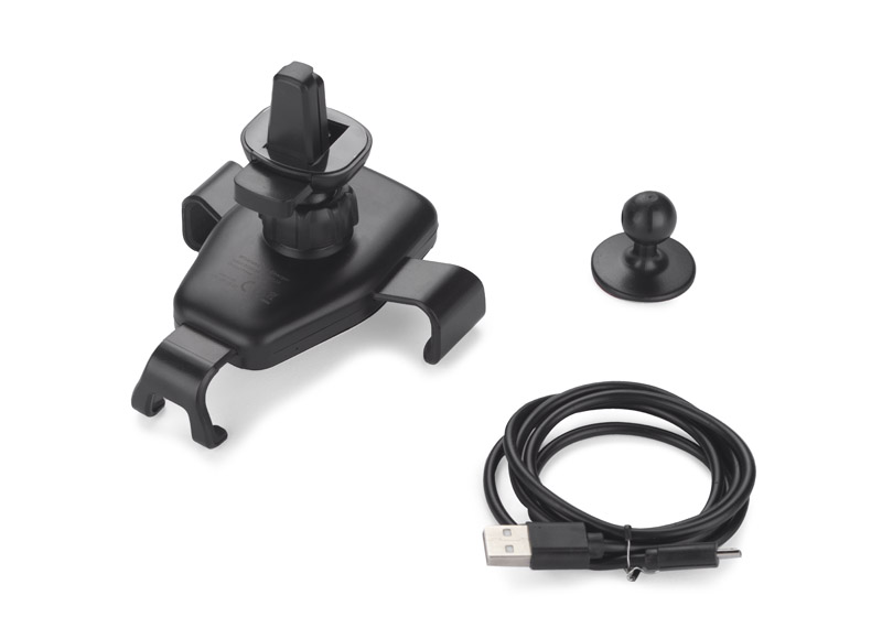 Uchwyt do telefonu z ładowarką indukcyjną GARI 15W USB-C z własnym nadrukiem, kolor czarny