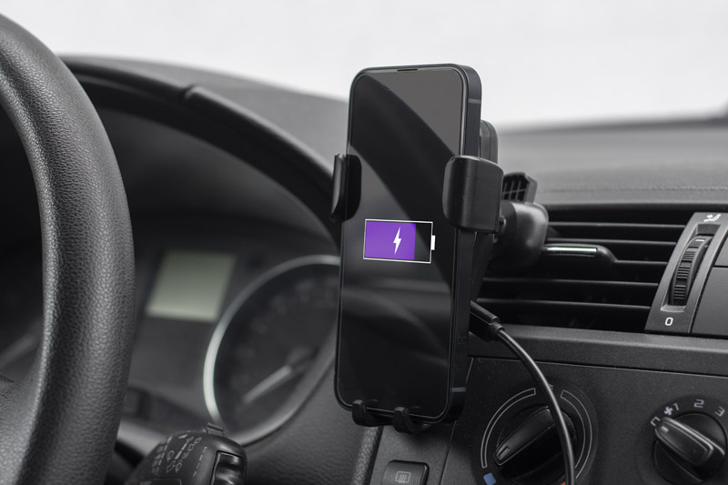 Uchwyt do telefonu z ładowarką indukcyjną GARI 15W USB-C z własnym nadrukiem, kolor czarny