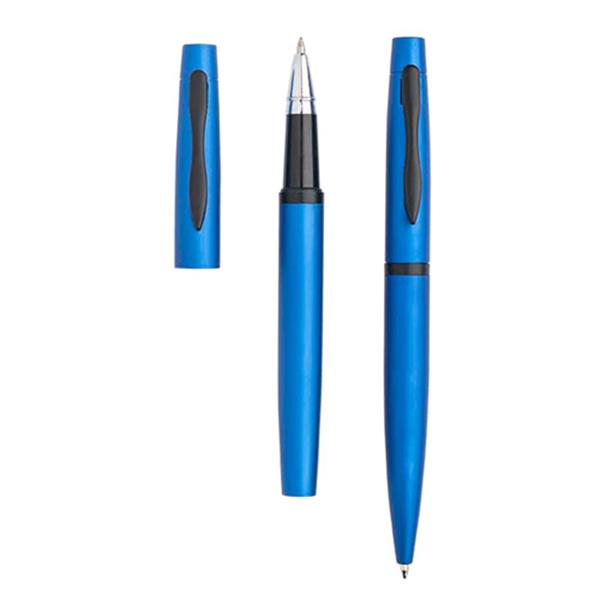 Zestaw piśmienny - metalowy długopis i pióro kulkowe / Mety z własnym nadrukiem, kolor Royal blue