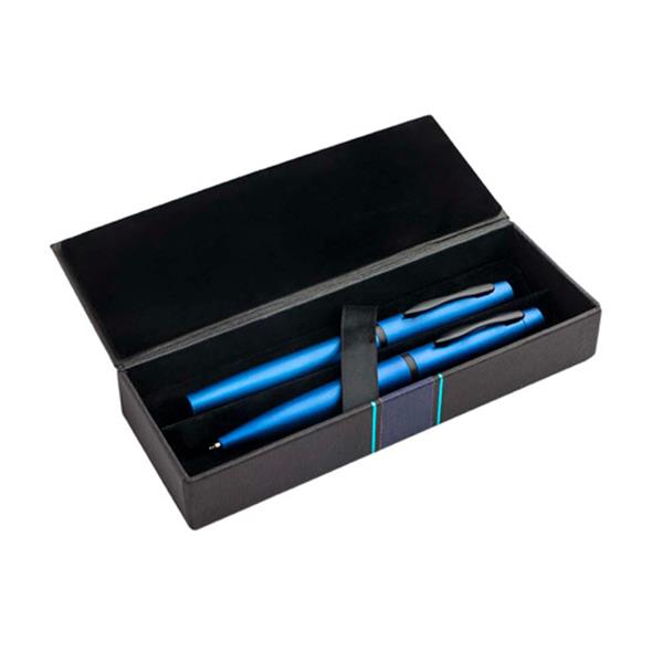 Zestaw piśmienny - metalowy długopis i pióro kulkowe / Mety z własnym nadrukiem, kolor Royal blue