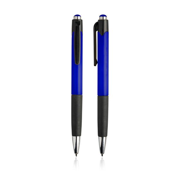 Plastikowy długopis z gumowanym uchwytem. / Hollic z własnym nadrukiem, kolor Royal blue