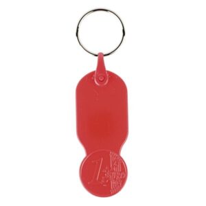 Plastikowy brelok z żetonem 1 € / Key01 z własnym nadrukiem, kolor Czerwony