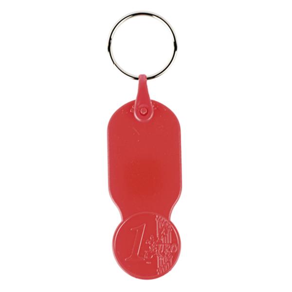 Plastikowy brelok z żetonem 1 € / Key01 z własnym nadrukiem, kolor Czerwony