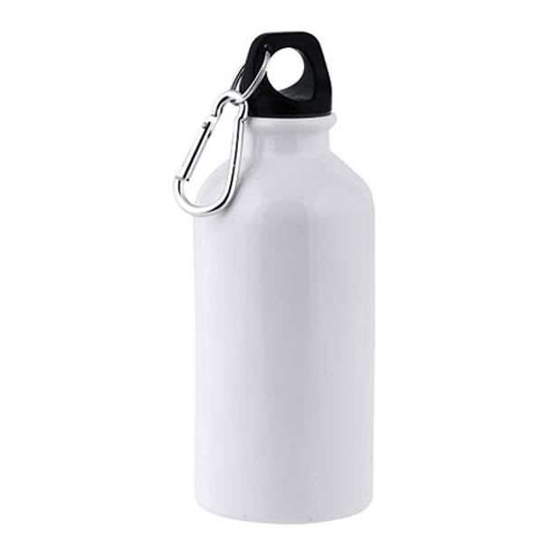 Aluminiowa butelka pod sublimację, z karabińczykiem, 400 ml / Ollaf z własnym nadrukiem, kolor Biały