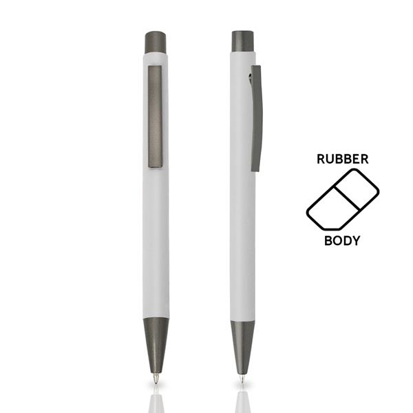 Długopis metalowy aluminiowy soft touch / Rupen z własnym nadrukiem, kolor Biały