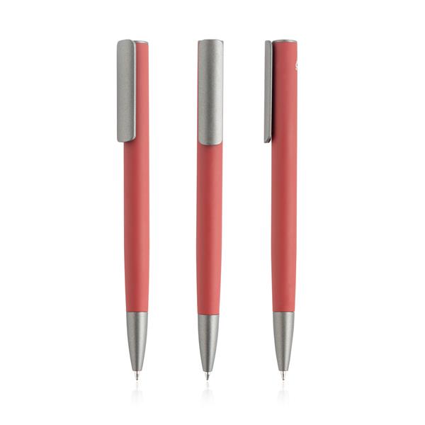 Aluminiowy długopis z gumowym wykończeniem / Rubal z własnym nadrukiem, kolor Dark Red