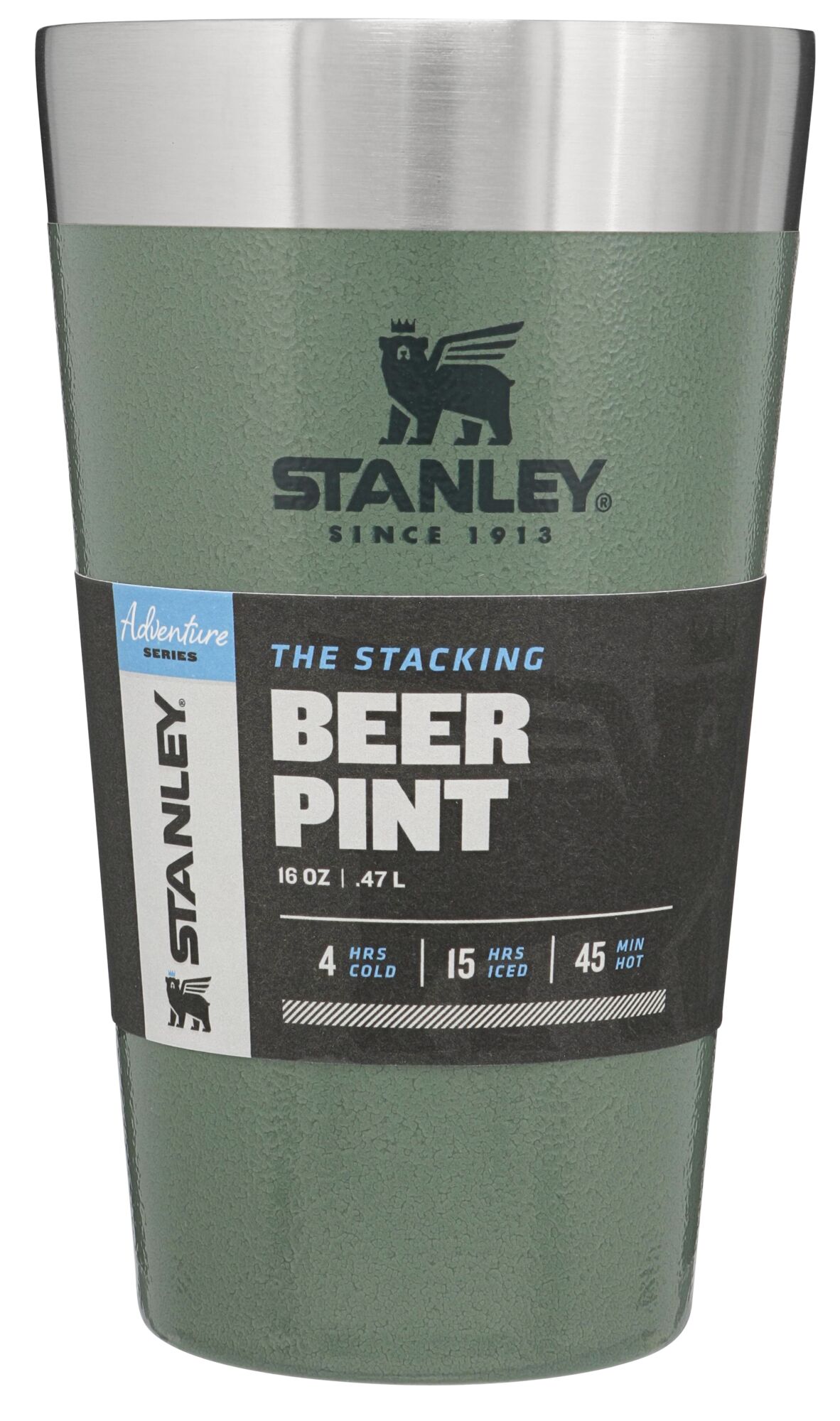 Kubek Stanley ADVENTURE STACKING BEER PINT 0,47 L z własnym nadrukiem, kolor Hammertone Green