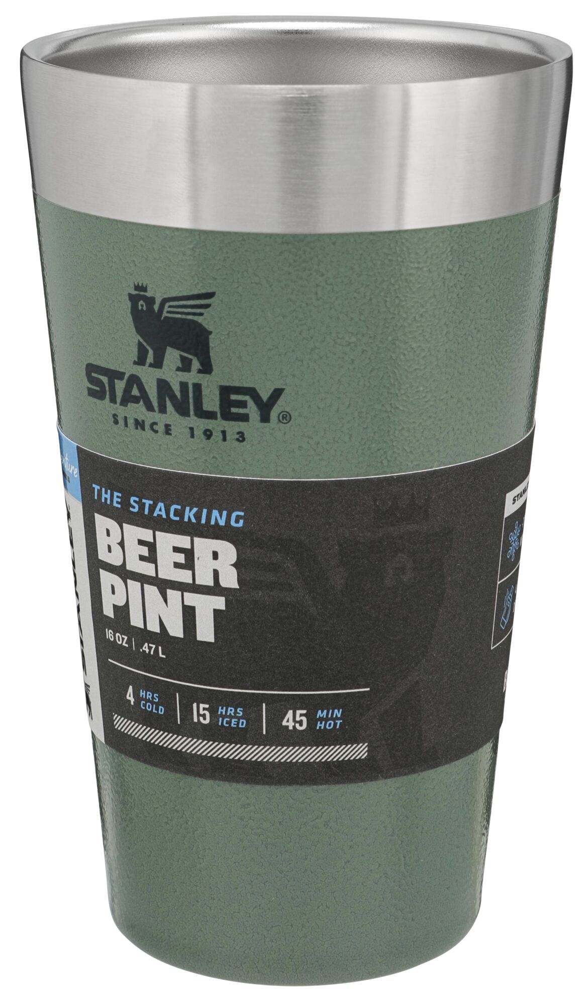 Kubek Stanley ADVENTURE STACKING BEER PINT 0,47 L z własnym nadrukiem, kolor Hammertone Green