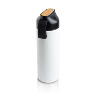 Butelka 600ml termiczna z bambusowym detalem / Drinko z własnym nadrukiem, kolor Biały