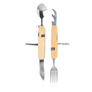 Bambusowy multitool ze sztućcami / Cutleroo z własnym nadrukiem, kolor Light Brown