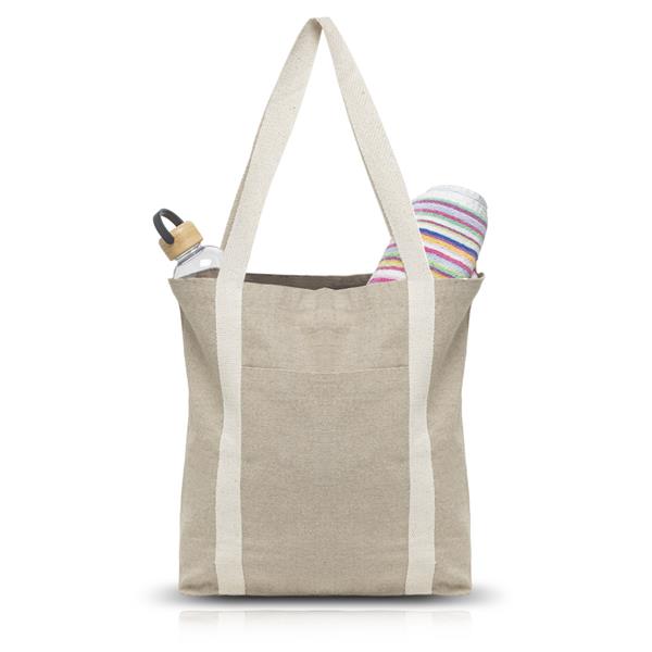 Torba z recyklingowej bawełny 300g z zewnętrzną kieszenią / DAILYBAG z własnym nadrukiem, kolor Beżowy