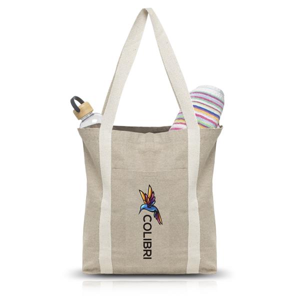 Torba z recyklingowej bawełny 300g z zewnętrzną kieszenią / DAILYBAG z własnym nadrukiem, kolor Beżowy
