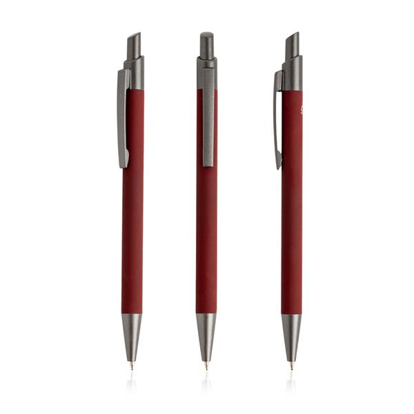 Długopis Soft Touch z recyklingowanego aluminium / Peralu z własnym nadrukiem, kolor Dark Red