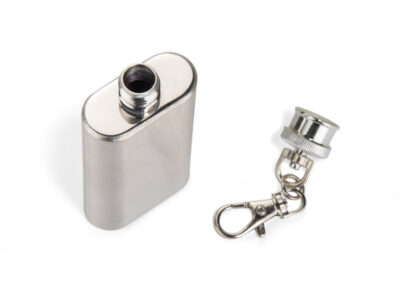 Brelok piersiówka FLASIK 50 ml z własnym nadrukiem, kolor srebrny