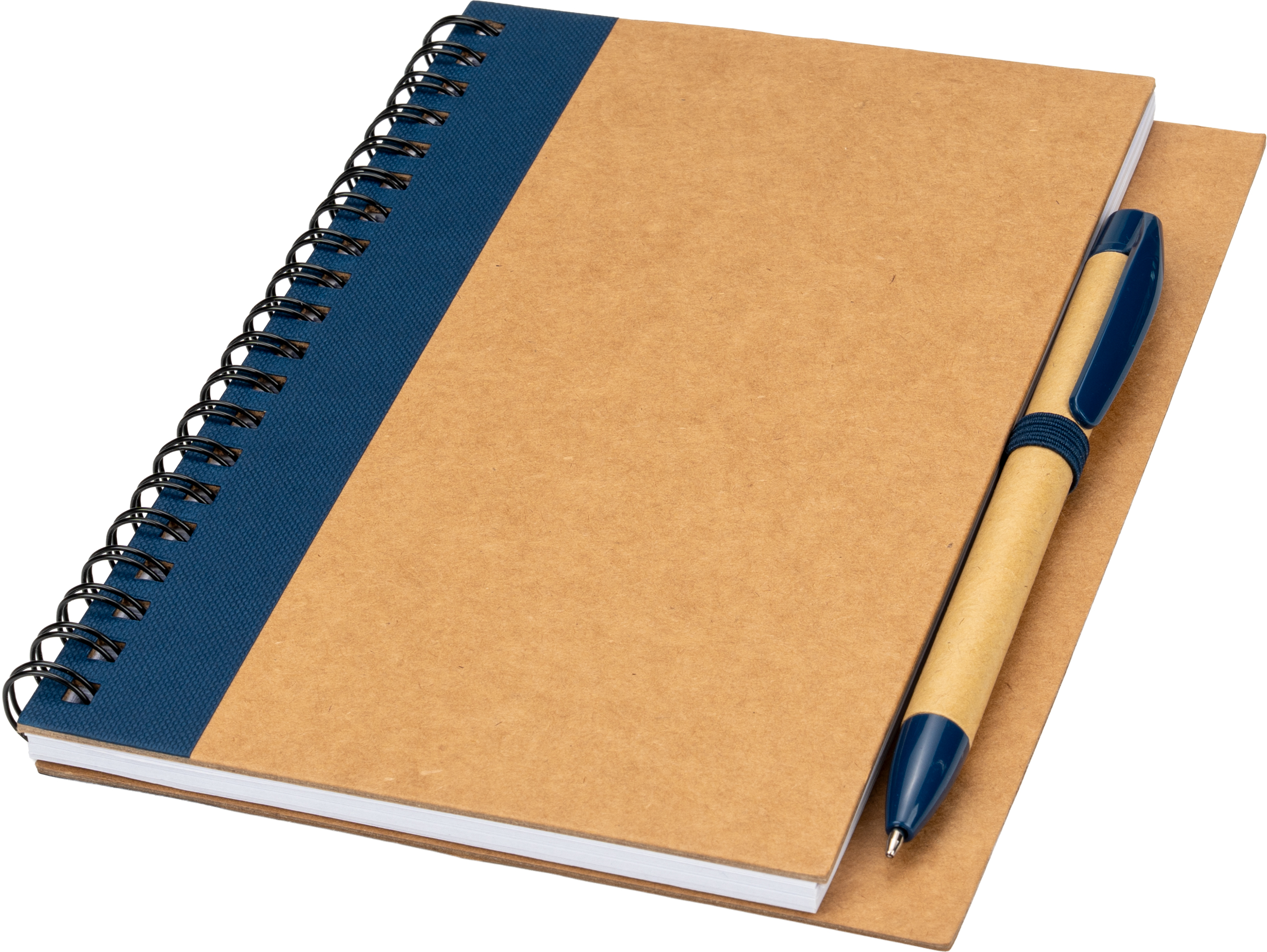 Notes A5 z czystymi stronami z papieru z recyklingu RAVENNA - z logo z własnym nadrukiem, kolor granatowy
