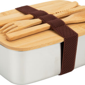 Lunch box ze sztućcami DIEST 1000 ml - z logo z własnym nadrukiem, kolor beżowy